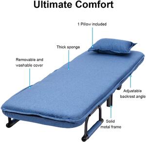 Costway Single Folding Chair Bed with Pillow-Blue