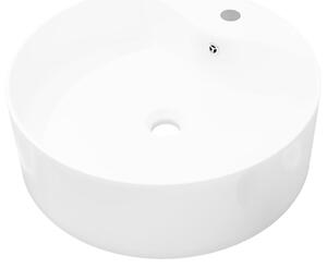 Ceramic Bathroom Sink Basin Faucet/Overflow Hole White Round