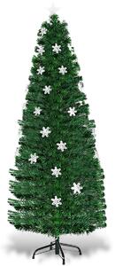Costway 6ft/1.8m Fibre Optic Christmas Tree with Snowflake and Star Decoration