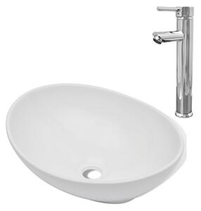 Bathroom Basin with Mixer Tap Ceramic Oval White
