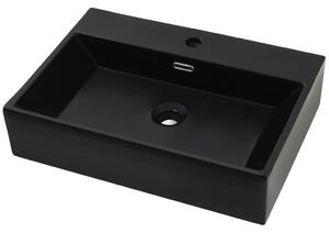 Basin with Faucet Hole Ceramic Black 60.5x42.5x14.5 cm