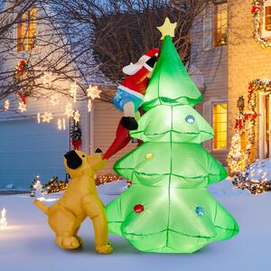 Costway 1.8m Inflatable Dog Chasing Santa to a Christmas Tree with LED Lights