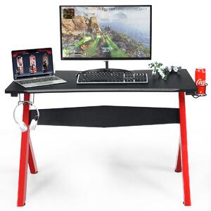 Costway Gaming Computer Desk with Mouse Mat, Headphone and Controller Racks