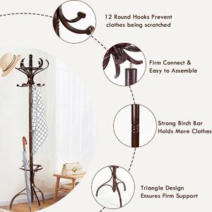 Costway Wooden Coat and Hat Stand-Brown