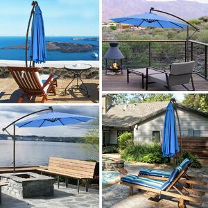 Costway 3m Cantilever Garden Parasol with LED Lights-Blue