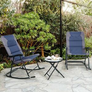 Costway 3 Pcs Folding Bistro Set Outdoor Rocking Chairs and Table Set-Blue & Gray