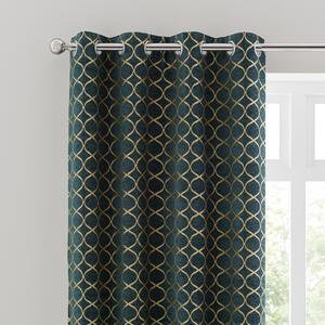Chenille Ogee Emerald Eyelet Curtains Green