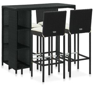 5 Piece Garden Bar Set with Cushions Poly Rattan Black