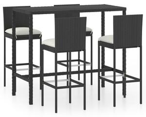 5 Piece Garden Bar Set with Cushions Poly Rattan Black