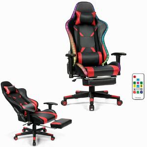 Costway Ergonomic Gaming Chair with Adjustable High Back and Remote Control LED