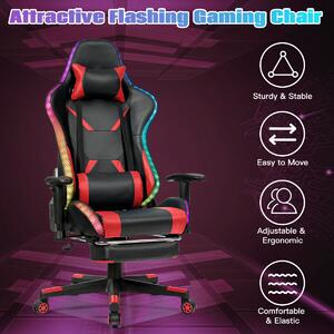 Costway Ergonomic Gaming Chair with Adjustable High Back and Remote Control LED