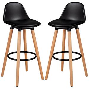 Costway 2 x PU Leather Bar Stool with Footrest-Black