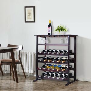 Costway 24 Bottle Wood Storage Wine Rack 18 Glass Holder Wine Display Stand Shelf