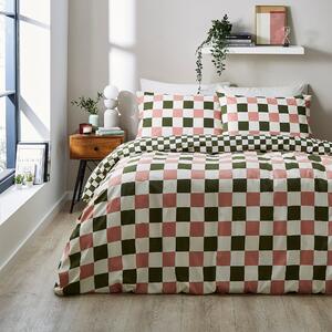 Cleo Checked Green Duvet Cover & Pillowcase Set Olive (Green)