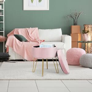 Costway Round Velvet Ottoman Stool with Hairpin Legs-Pink