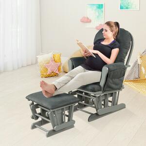 Costway Wooden Glider Reclining Chair Padded Cushions with Footstool -Grey