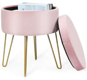 Costway Round Velvet Ottoman Stool with Hairpin Legs-Pink