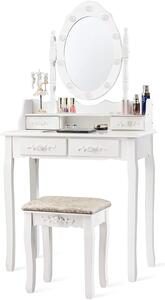 Costway Dressing Table Set, Wooden Vanity Desk with LED Lights