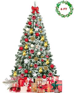 Costway 6ft Snow Flocked Hinged Pine Foldable Christmas Tree with Stand