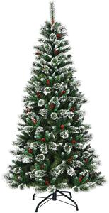 Costway Snow Flocked Christmas Tree with Red Berries and Metal Base-7FT
