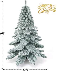 Costway 6FT Snow Flocked Hinged Alaskan Pine Christmas Tree with Metal Stand