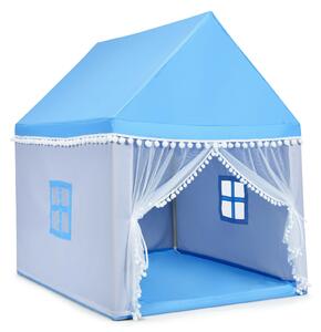 Costway Kids Play Tent Wood Frame Large Playhouse Tents with Mat-Blue