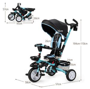 Costway Folding Toddler Tricycle Travel System with 360° Seat and Parent Handle-Blue