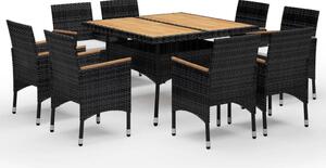 9 Piece Garden Dining Set Poly Rattan and Solid Wood Black