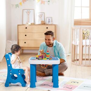 Costway Height Adjustable Children Activity Table and Chair Set with Drawer-Blue