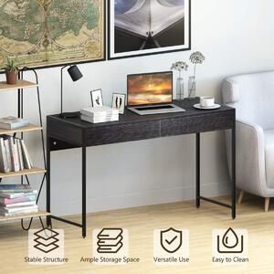 Costway Wooden Computer Desk with 2 Drawers-Black