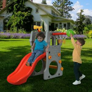 Costway Toddler Climber Castle Slide Set with Basketball Hoop for In / Outdoor