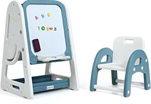 Costway Children's Art Easel and Study Desk with Chair-Blue