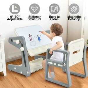 Costway Children's Art Easel / Table and Chair Set with Ample Storage Space-Grey