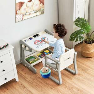 Costway Children's Art Easel / Table and Chair Set with Ample Storage Space-Grey