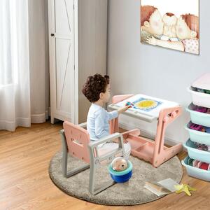 Costway Children's Art Easel / Table and Chair Set with Ample Storage Space
