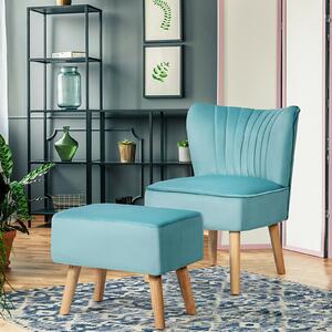 Costway Soft Velvet Accent Chair with Oyster Shaped Back and Ottoman-Green