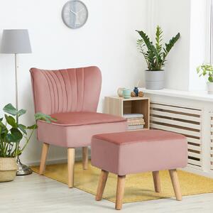 Costway Soft Velvet Accent Chair with Oyster Shaped Back and Ottoman-Pink