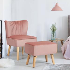 Costway Soft Velvet Accent Chair with Oyster Shaped Back and Ottoman-Pink