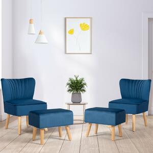 Costway Soft Velvet Accent Chair with Oyster Shaped Back and Ottoman-Blue