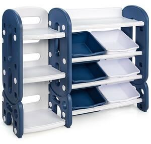 Costway Kid's Toy Storage Organiser Children Toddlers Bookcase-Blue