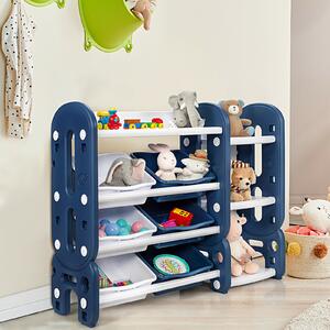 Costway Kid's Toy Storage Organiser Children Toddlers Bookcase-Blue