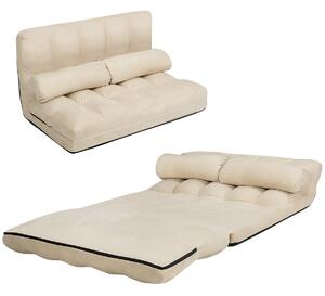 2 in 1 Folding Floor Lazy Sofa Bed with 6 Adjustable Seat Positions and 2 Pillows-Beige