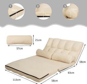 Costway 2 in 1 Folding Floor Lazy Sofa Bed with 6 Adjustable Seat Positions and 2 Pillows-Beige