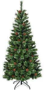 Costway 6ft Christmas Hinged Tree with Mixed Pine Needles, Cones, and Metal Stand