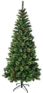 Costway 7ft Christmas Hinged Tree with Mixed Pine Needles, Cones, and Metal Stand