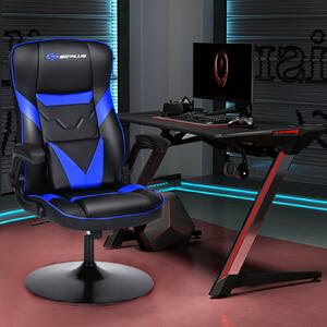 Costway Ergonomic Swivel Gaming Racing Chair Leather-Blue