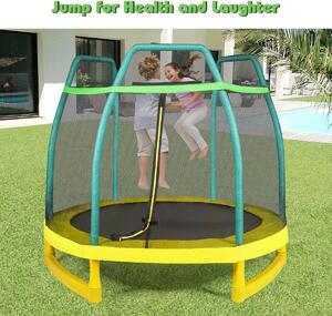 Costway 7FT Kids Trampoline with Safety Net-Green