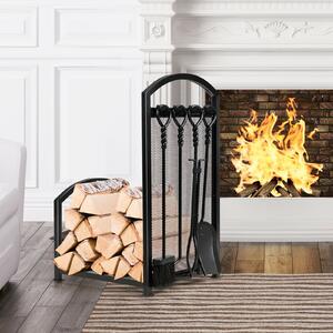 Costway Firewood Rack with 4 Tools Fireplace Log Storage Holder Set