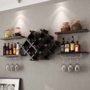 Costway Floating Wall Mounted Wine Rack with Four Separate Shelves, 2 with Glass Storage-Black