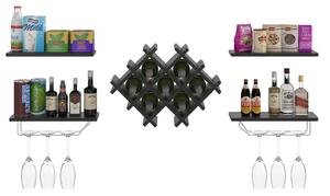 Costway Floating Wall Mounted Wine Rack with Four Separate Shelves, 2 with Glass Storage-Black